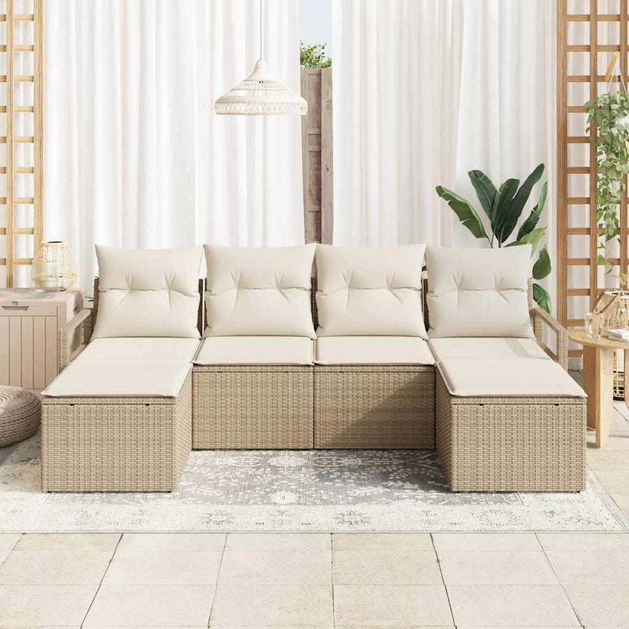 Bankstel met kussen met opslag 6 pcs Beige en Crème poly rattan