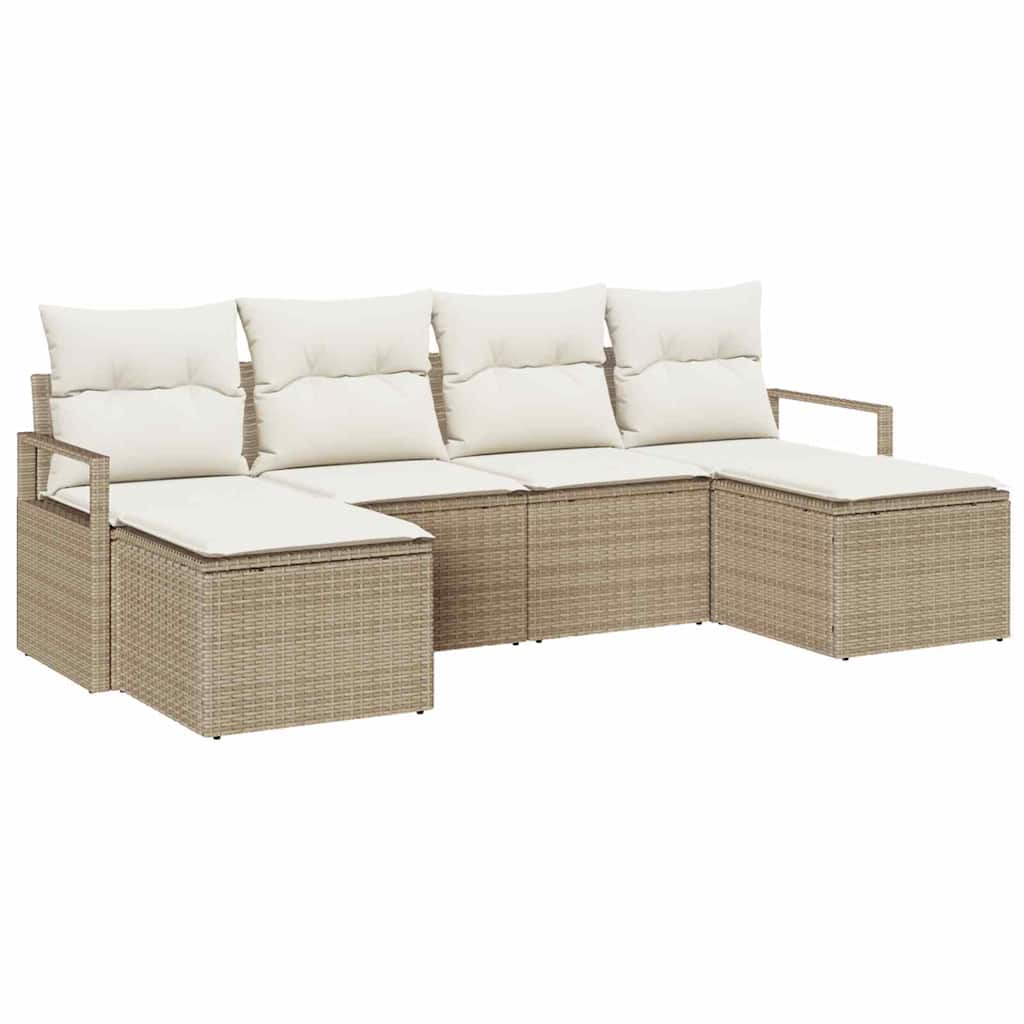 Bankstel met kussen met opslag 6 pcs Beige en Crème poly rattan