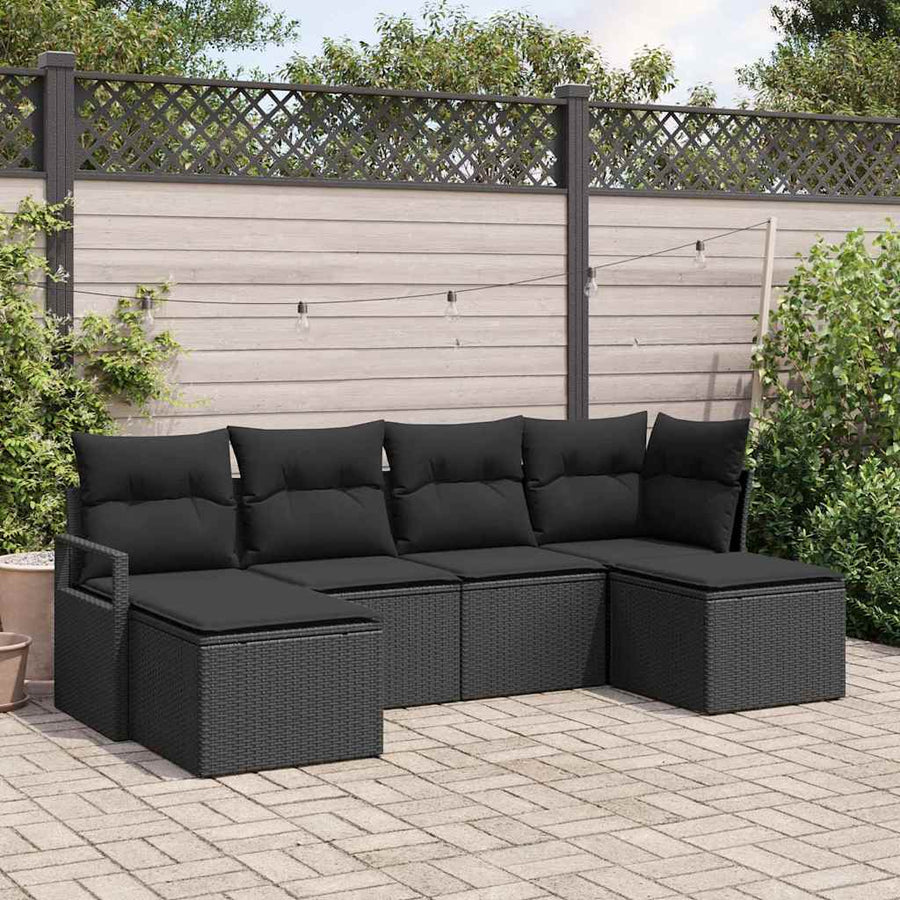 Bankstel met kussen met opslag 6 pcs Zwart poly rattan