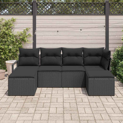 Bankstel met kussen met opslag 6 pcs Zwart poly rattan