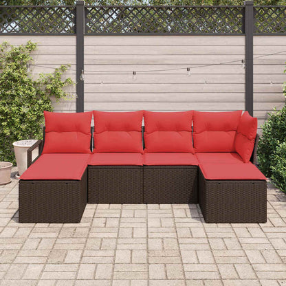 Bankstel met kussen met opslag 6 pcs Bruin en Rood poly rattan