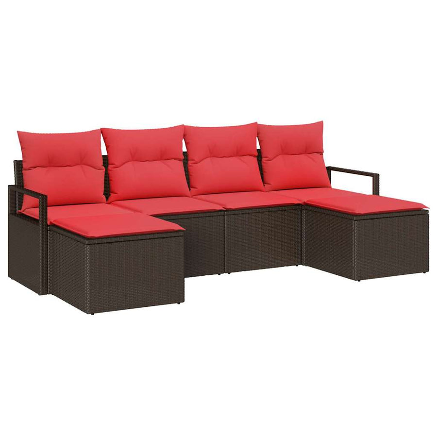 Bankstel met kussen met opslag 6 pcs Bruin en Rood poly rattan