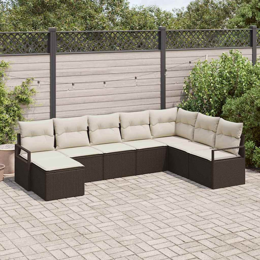 Bankstel met kussen met opslag 8 pcs Bruin en Crème poly rattan
