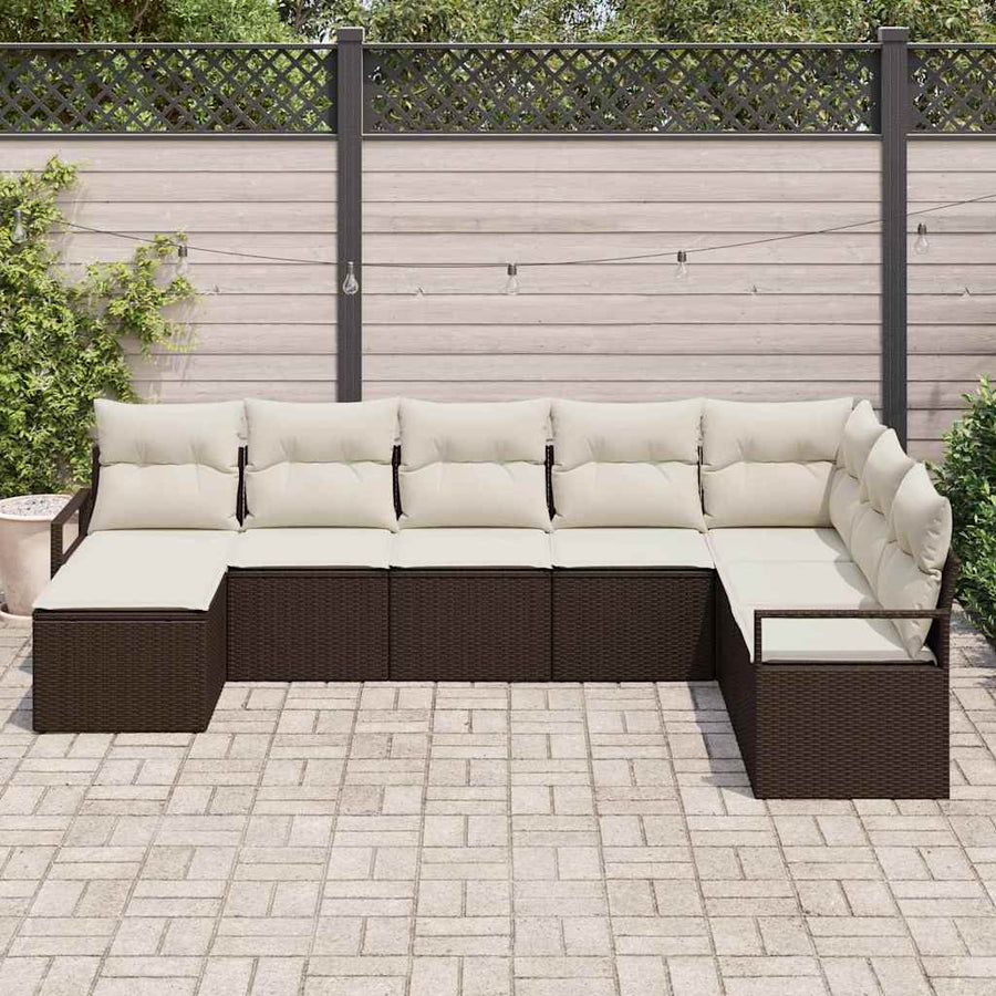 Bankstel met kussen met opslag 8 pcs Bruin en Crème poly rattan