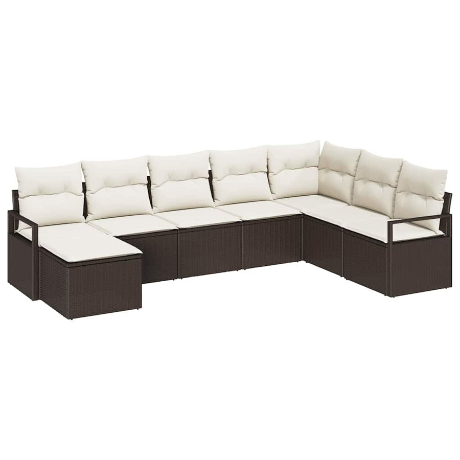 Bankstel met kussen met opslag 8 pcs Bruin en Crème poly rattan
