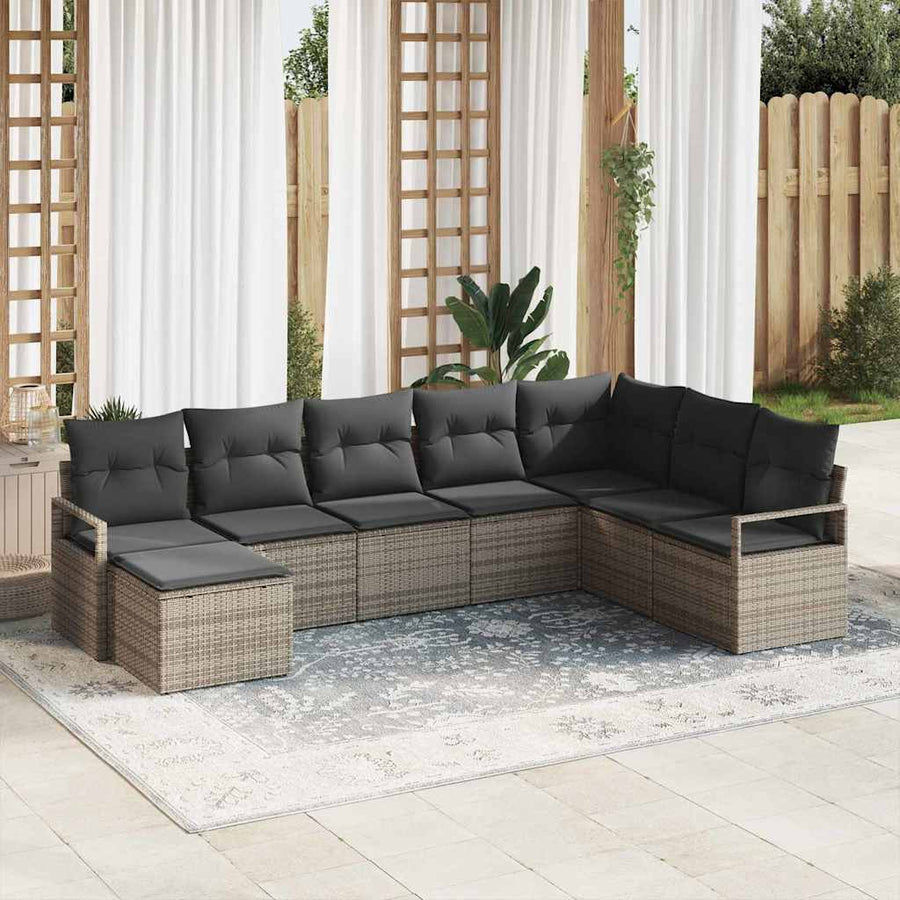 Bankstel met kussen met opslag 8 pcs Grijs poly rattan