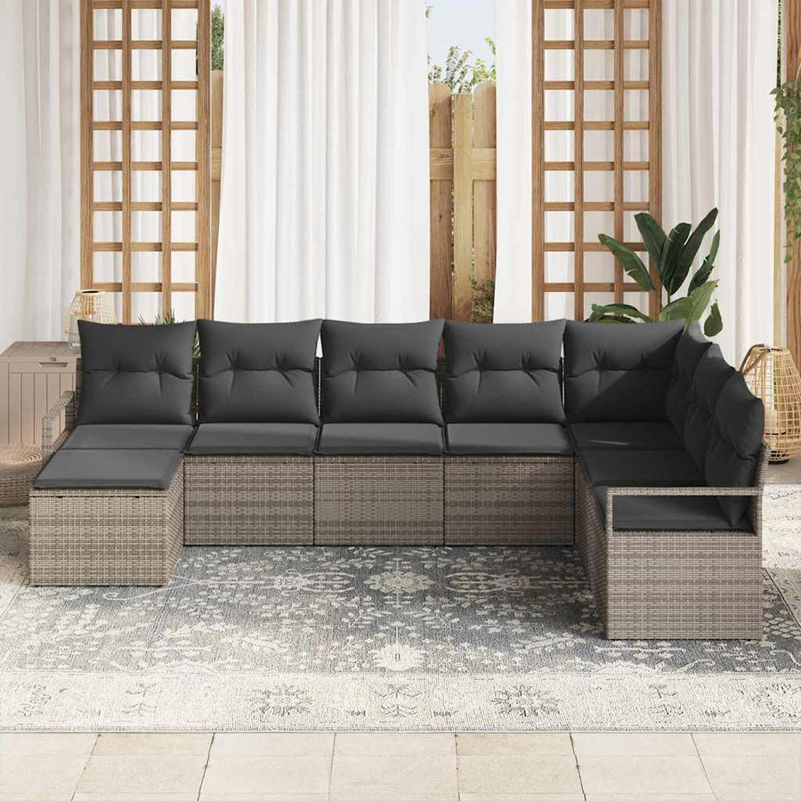 Bankstel met kussen met opslag 8 pcs Grijs poly rattan
