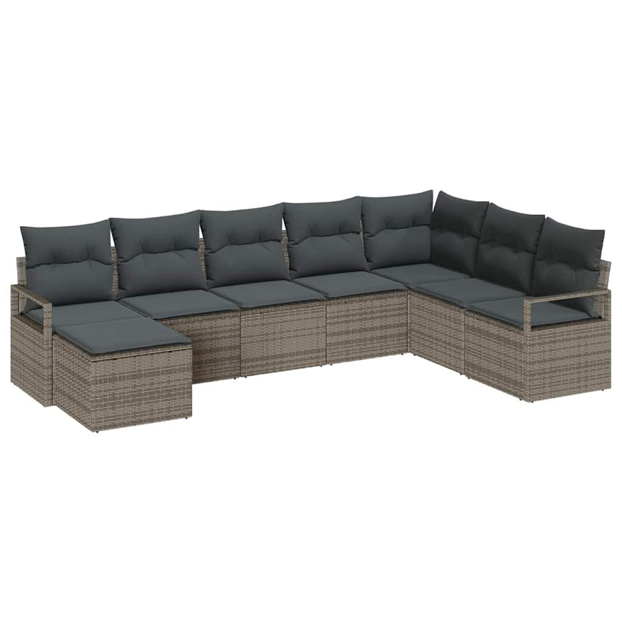 Bankstel met kussen met opslag 8 pcs Grijs poly rattan