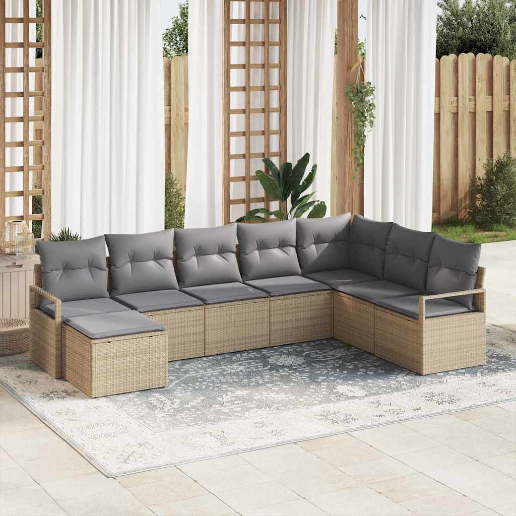 Bankstel Met Kussen 8 Pcs En Licht Grijs Poly Rattan beige en lichtgrijs zonder tafel