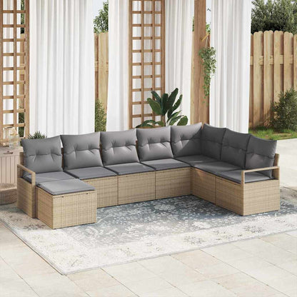 Bankstel Met Kussen 8 Pcs En Licht Grijs Poly Rattan beige en lichtgrijs zonder tafel