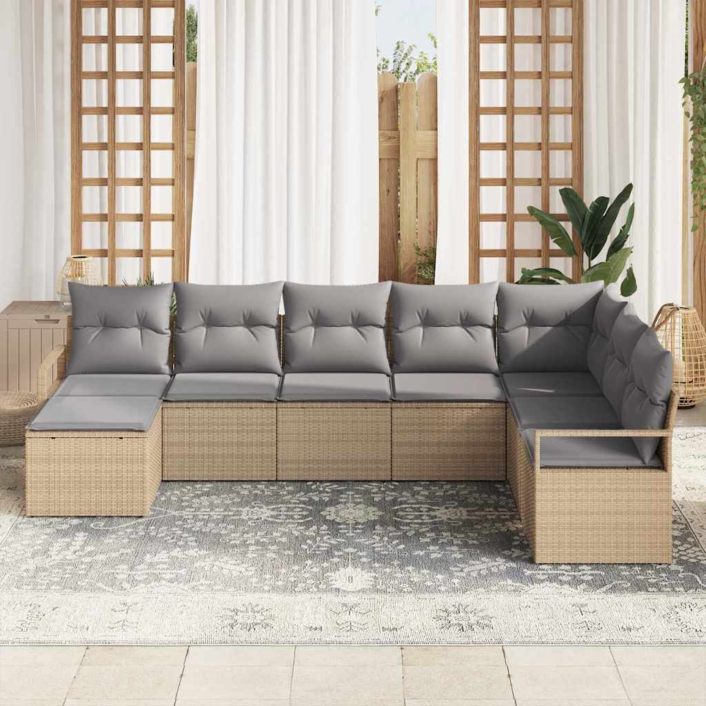 Bankstel Met Kussen 8 Pcs En Licht Grijs Poly Rattan beige en lichtgrijs zonder tafel