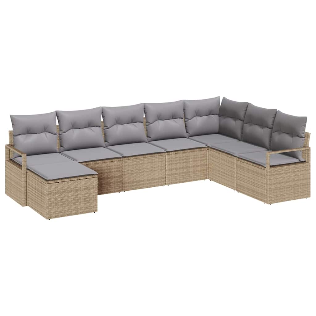 Bankstel Met Kussen 8 Pcs En Licht Grijs Poly Rattan beige en lichtgrijs zonder tafel