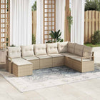 Bankstel poly rattan 7-persoons beige crème