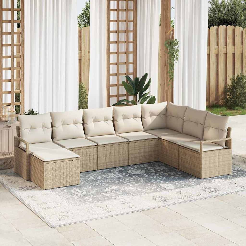 Bankstel 8 st Beige en Crème poly rattan