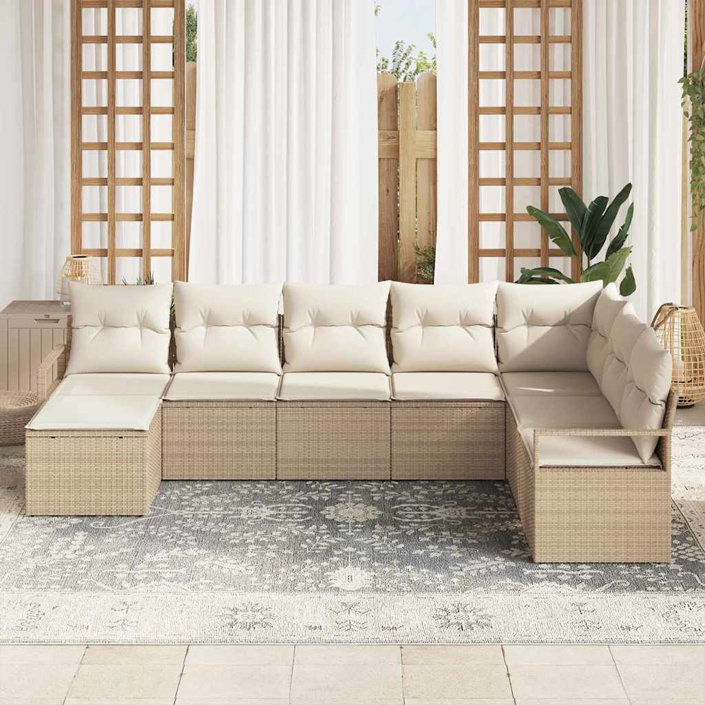 Bankstel 8 st Beige en Crème poly rattan