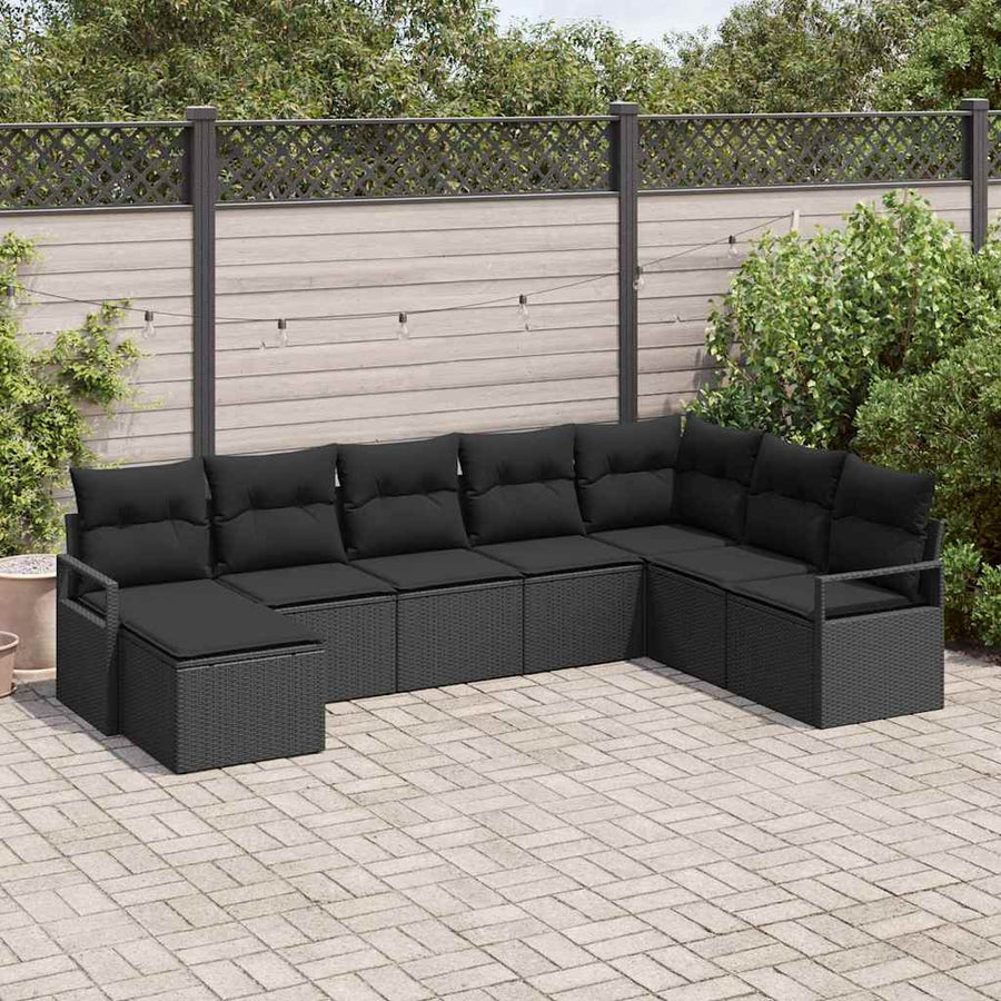 Bankstel met kussen met opslag 8 pcs Zwart poly rattan