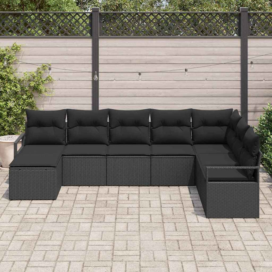 Bankstel met kussen met opslag 8 pcs Zwart poly rattan