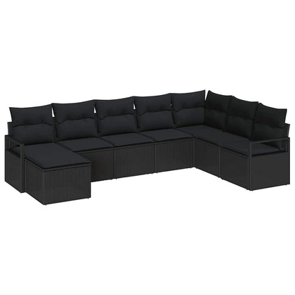 Bankstel met kussen met opslag 8 pcs Zwart poly rattan