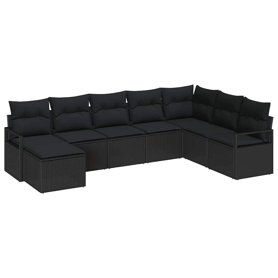 Bankstel met kussen met opslag 8 pcs Zwart poly rattan