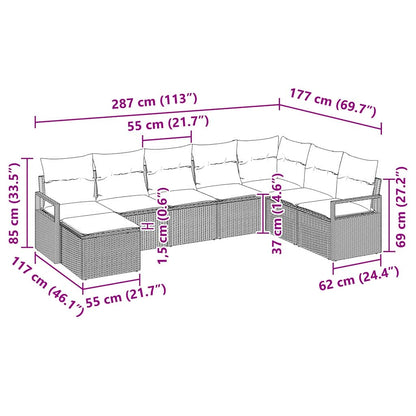 Bankstel met kussen met opslag 8 pcs Zwart poly rattan
