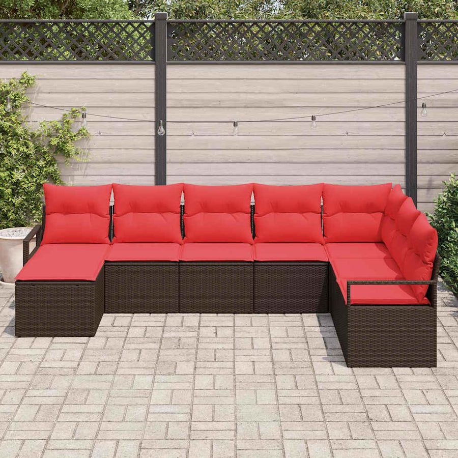 Bankstel met kussen met opslag 8 pcs Bruin en Rood poly rattan