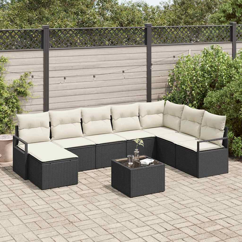Bankstel met kussen met opslag 9 pcs Bruin en Crème poly rattan