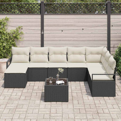 Bankstel met kussen met opslag 9 pcs Bruin en Crème poly rattan