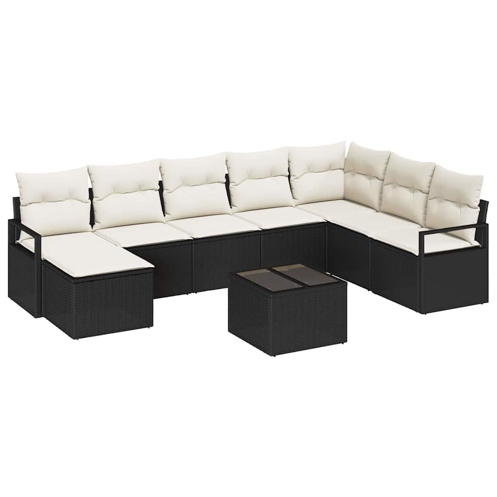 Bankstel met kussen met opslag 9 pcs Bruin en Crème poly rattan