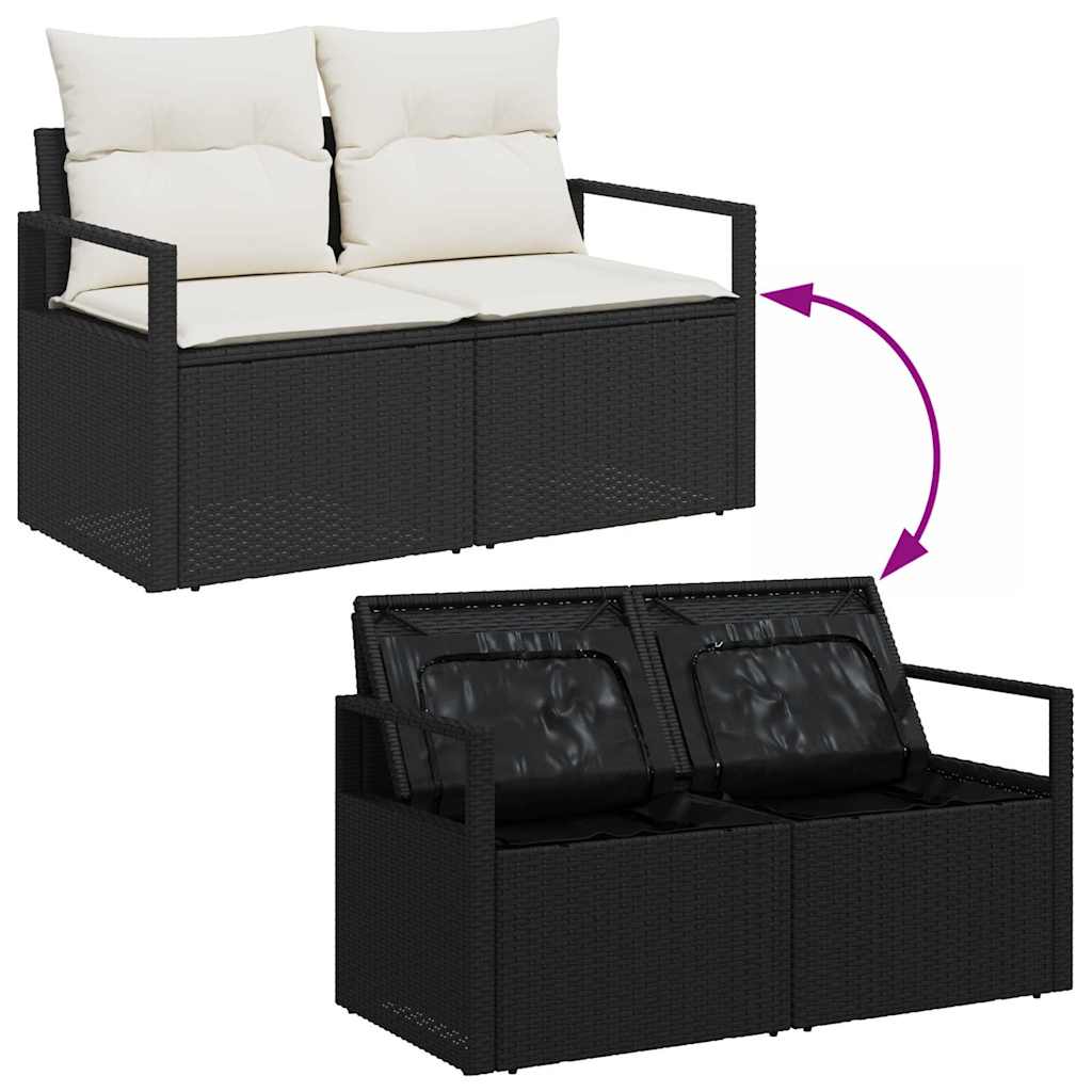 Bankstel met kussen met opslag 9 pcs Bruin en Crème poly rattan