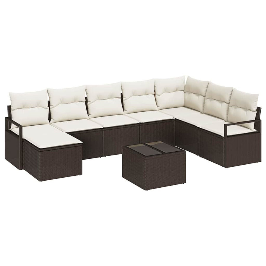 Bankstel met kussen met opslag 9 pcs Bruin en Crème poly rattan