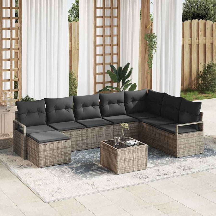 Bankstel met kussen met opslag 9 pcs Lichtgrijs poly rattan