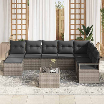 Bankstel met kussen met opslag 9 pcs Lichtgrijs poly rattan