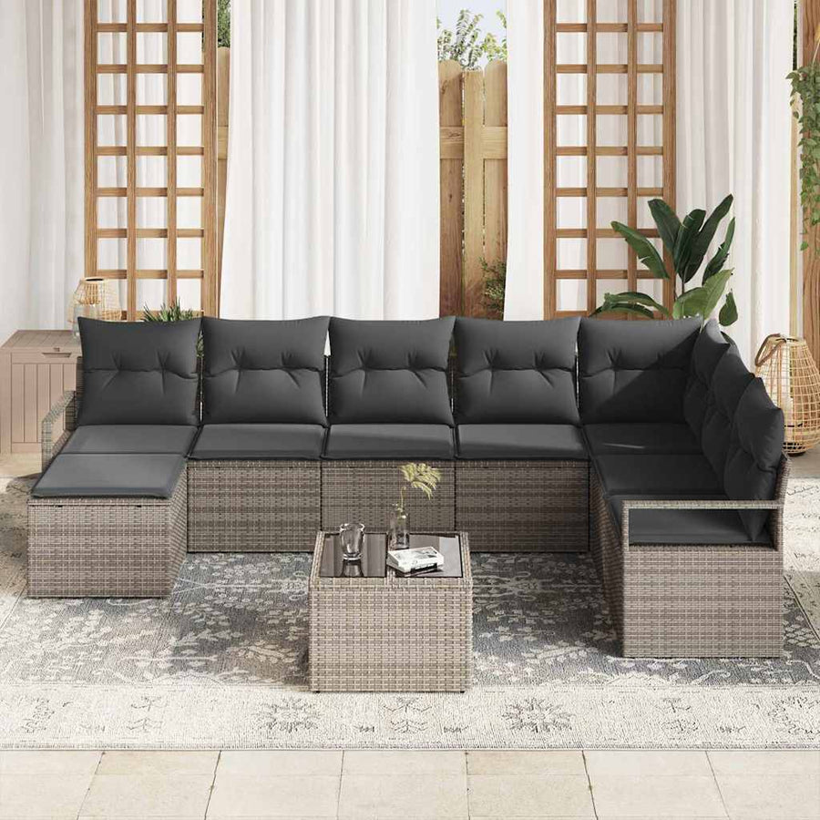 Bankstel met kussen met opslag 9 pcs Lichtgrijs poly rattan