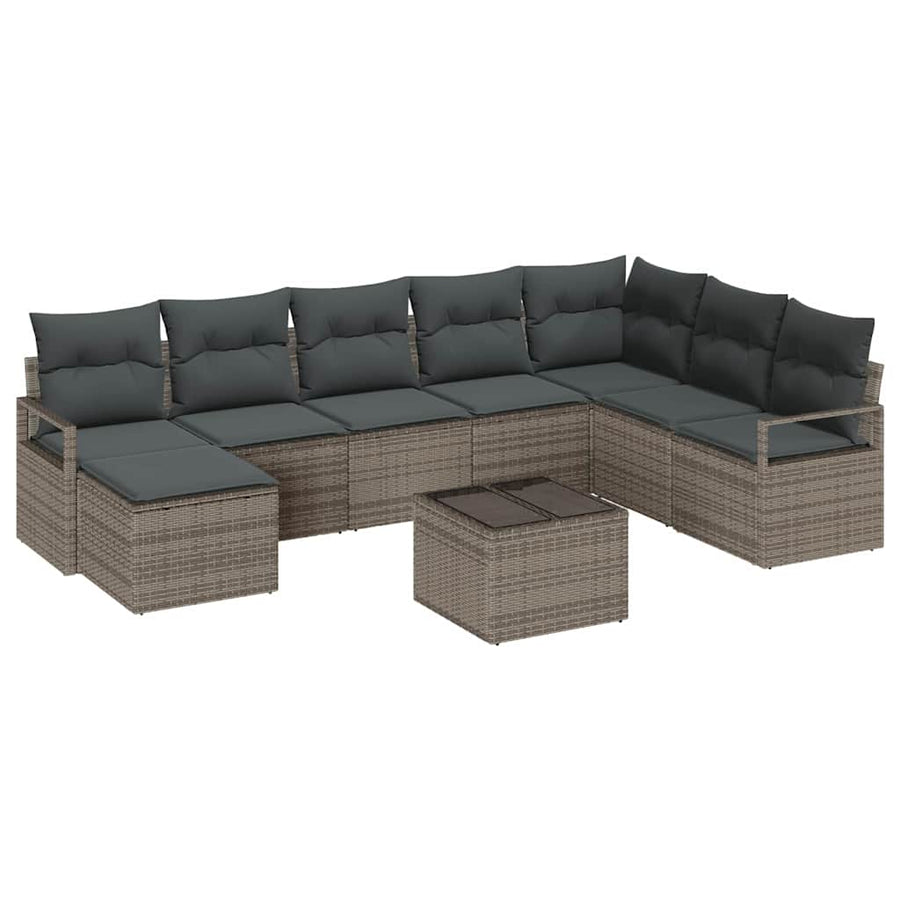 Bankstel met kussen met opslag 9 pcs Lichtgrijs poly rattan