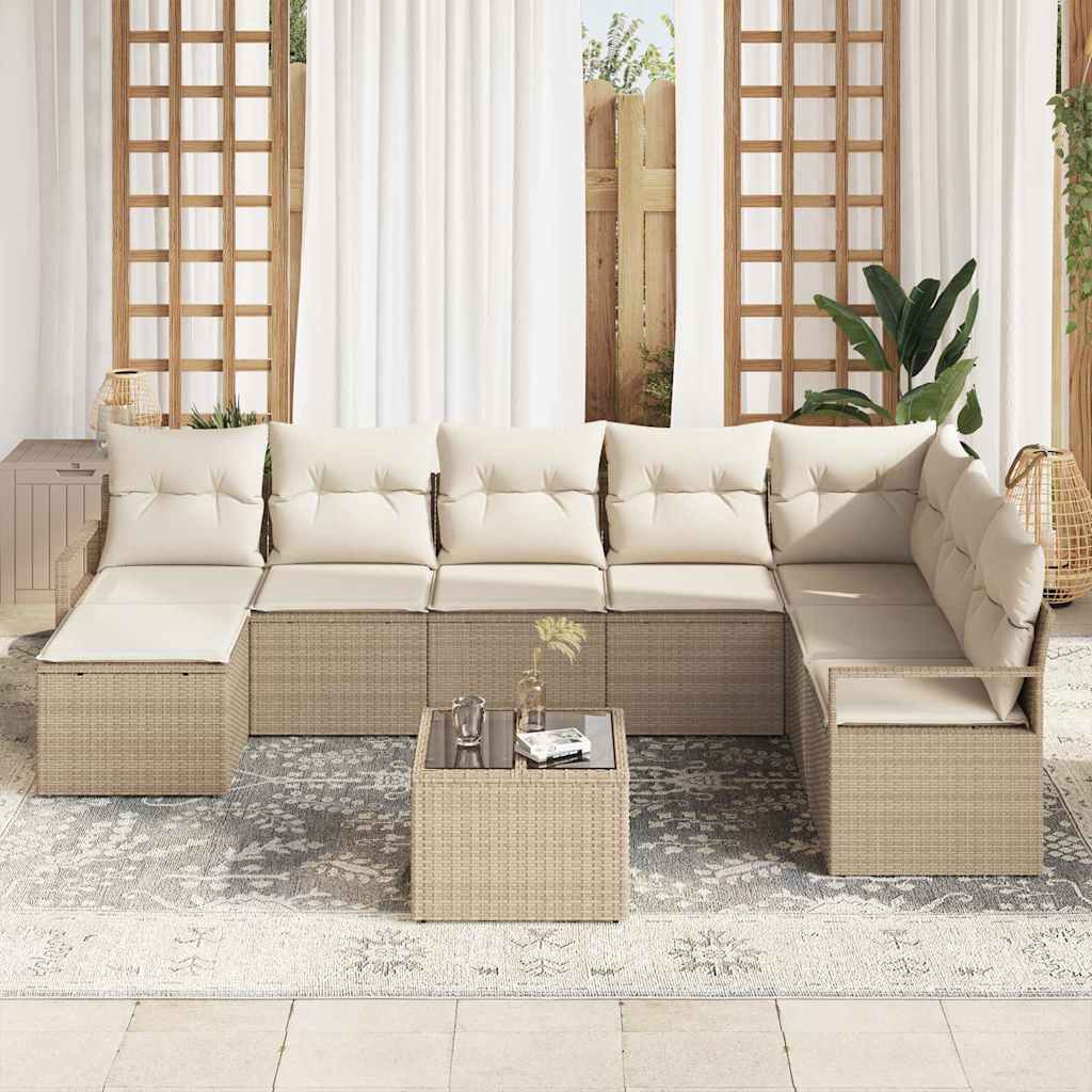 Bankstel 9 st Beige en Crème poly rattan