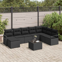 Bankstel met kussen met opslag 9 pcs Zwart poly rattan