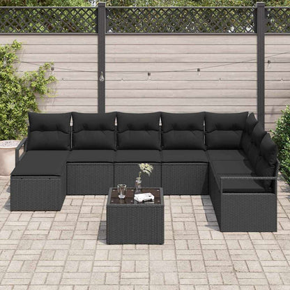 Bankstel met kussen met opslag 9 pcs Zwart poly rattan