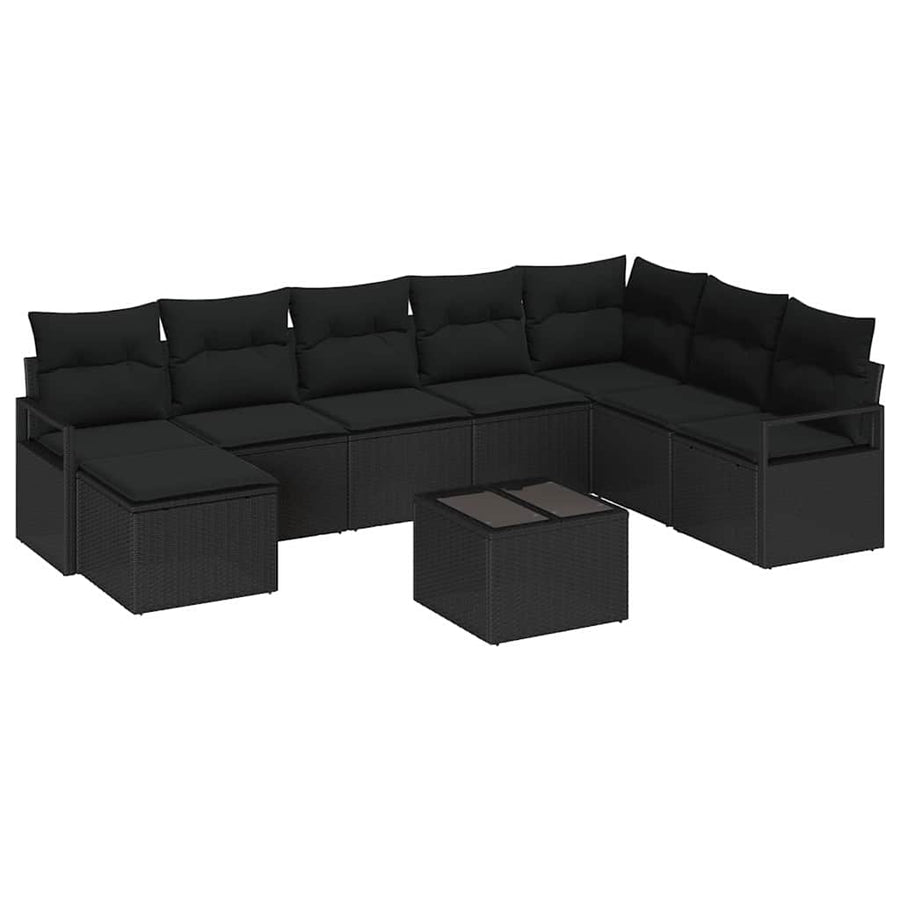 Bankstel met kussen met opslag 9 pcs Zwart poly rattan