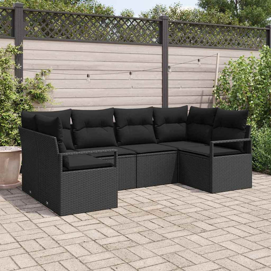 Tuinbankenset met kussen met opslag 6 pcs Zwart poly rattan