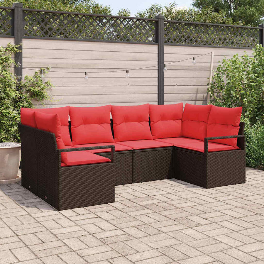 Tuinbankenset met kussen 6 pcs Bruin en Rood poly rattan