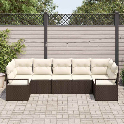 Tuinbankenset met kussen 7 pcs Bruin en wit poly rattan