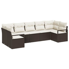 Tuinbankenset met kussen 7 pcs Bruin en wit poly rattan