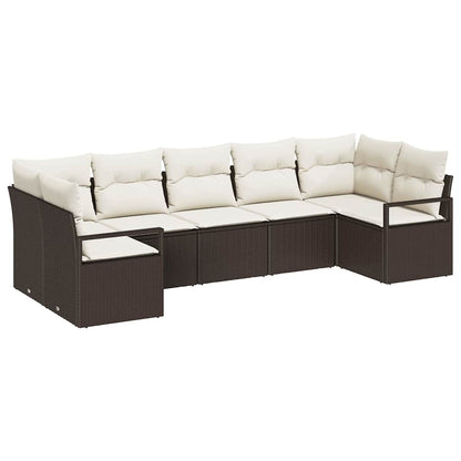 Tuinbankenset met kussen 7 pcs Bruin en wit poly rattan