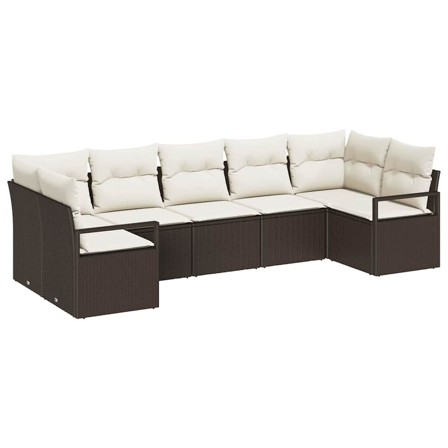 Tuinbankenset met kussen 7 pcs Bruin en wit poly rattan