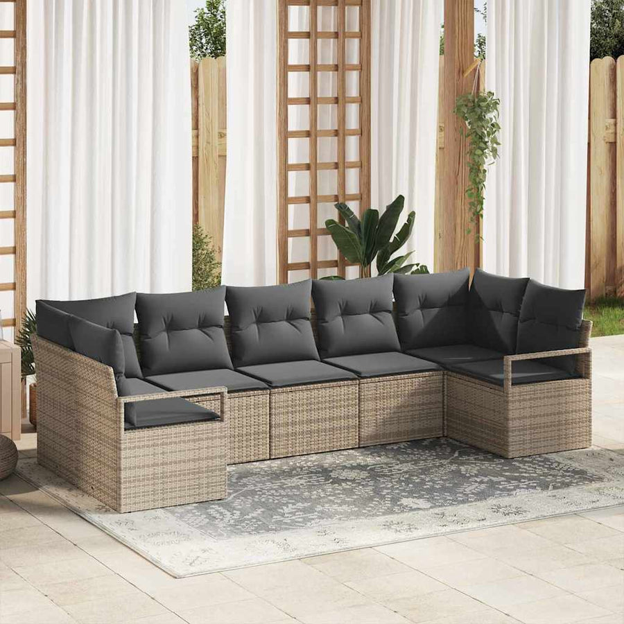 Tuinbankenset met kussen met opslag 7 pcs Grijs poly rattan