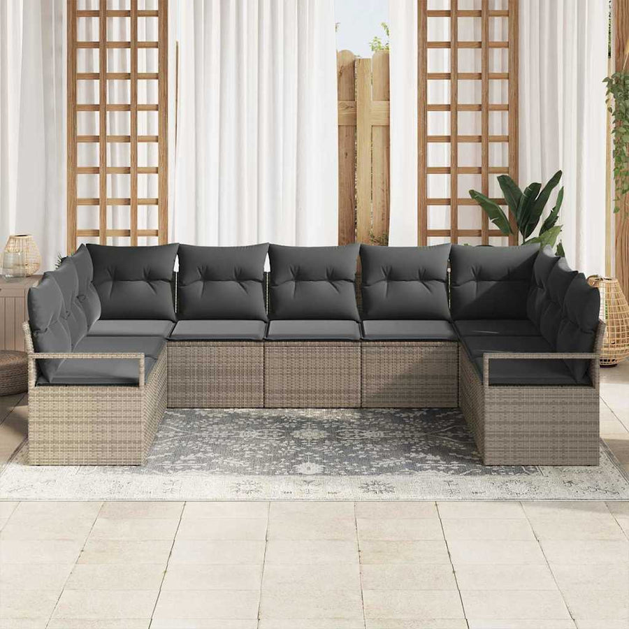 Tuinbankenset met kussen met opslag 7 pcs Grijs poly rattan