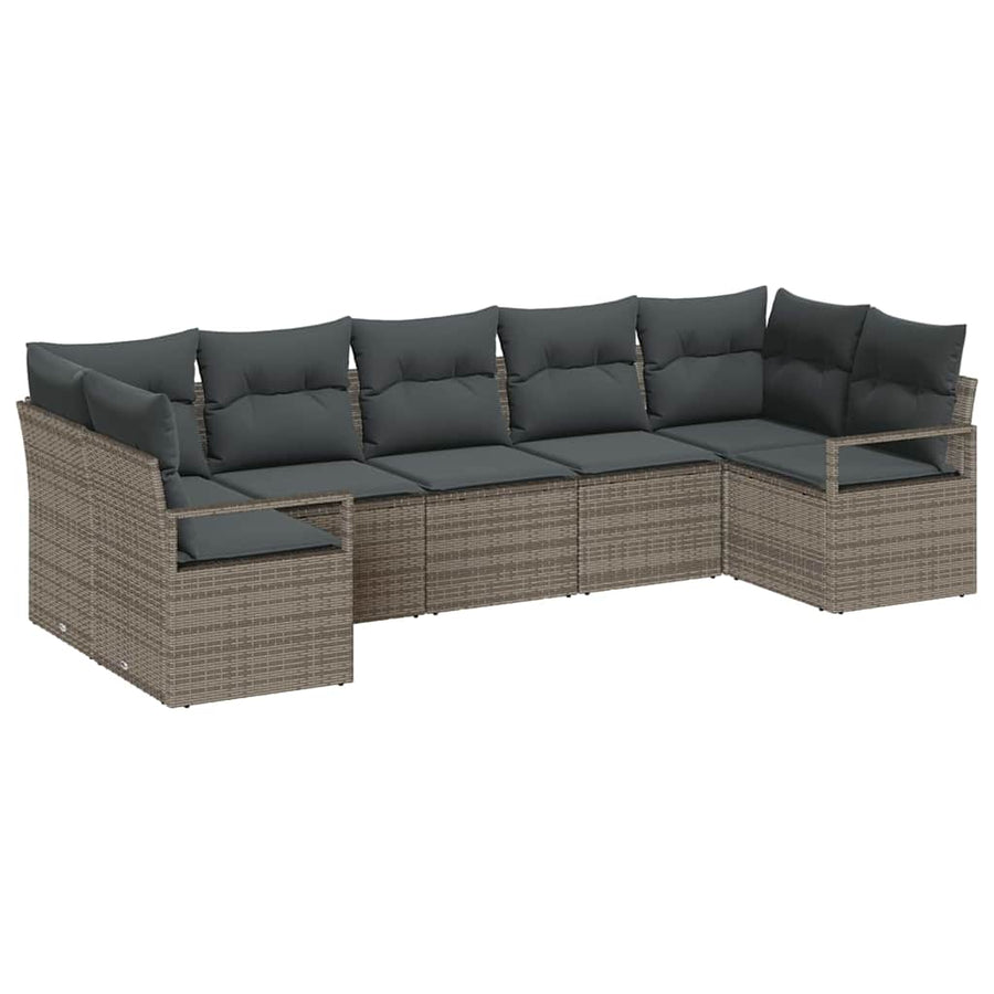 Tuinbankenset met kussen met opslag 7 pcs Grijs poly rattan