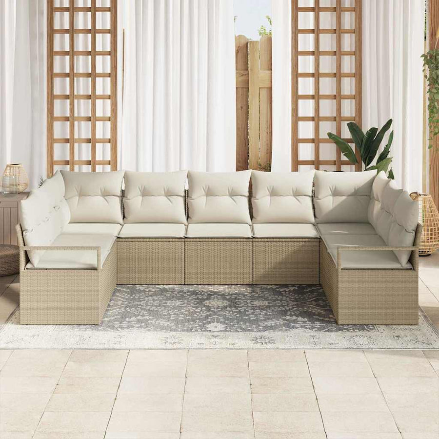 Tuinbankenset met kussen 7 pcs Beige en Wit poly rattan