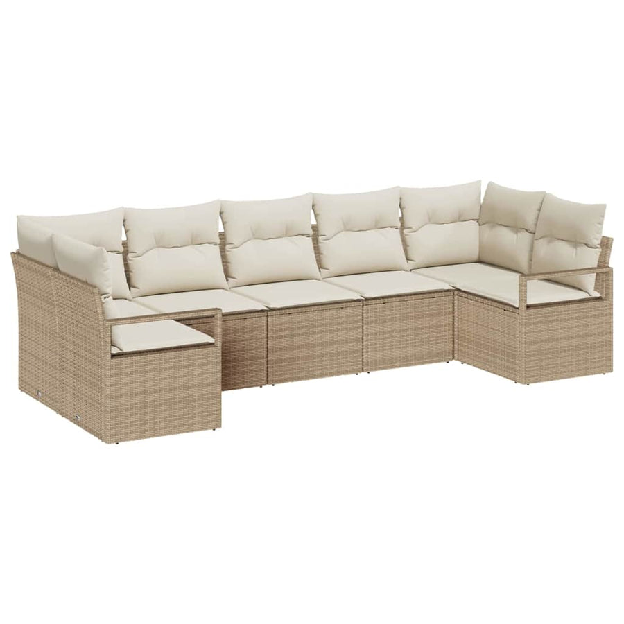 Tuinbankenset met kussen 7 pcs Beige en Wit poly rattan