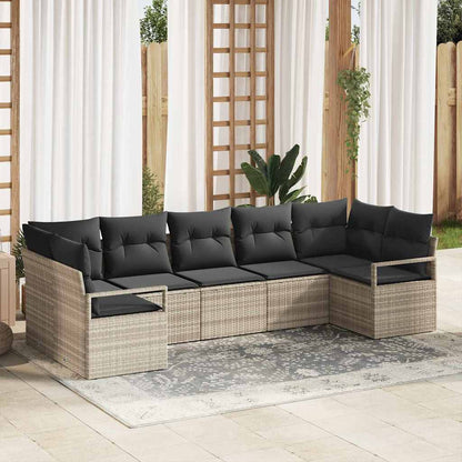 Tuinbankenset met kussen 7 pcs Lichtgrijs poly rattan